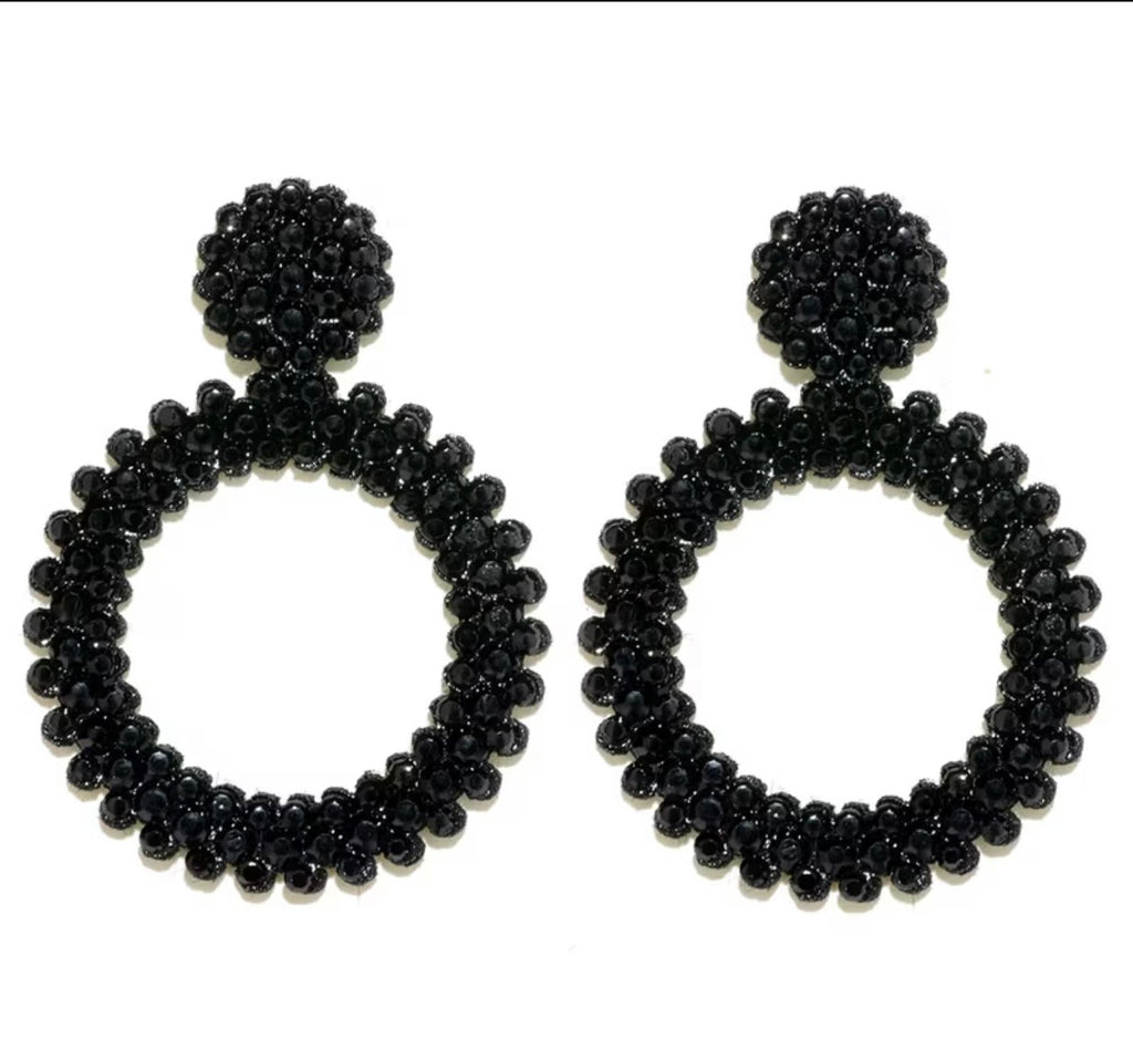Boucles d'oreilles perles noires et champagne