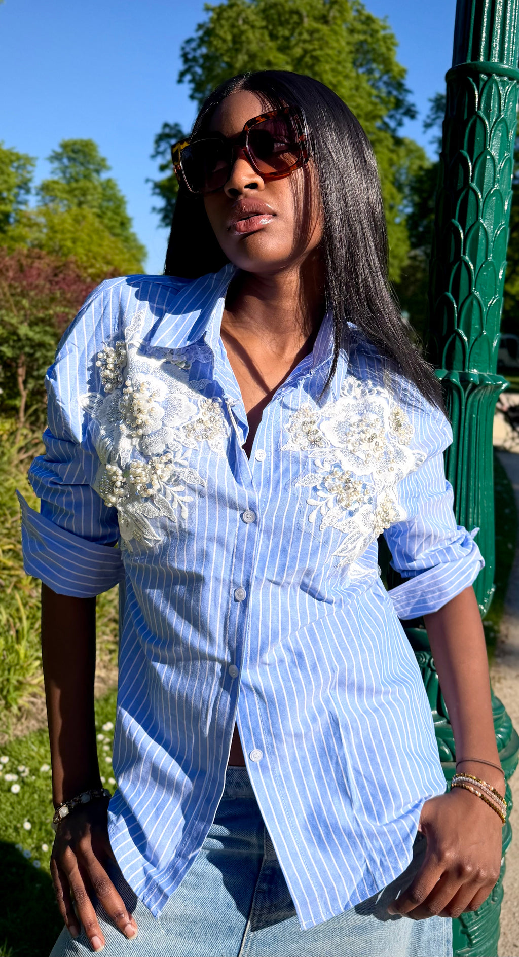 chemise à rayures ciel et blanc