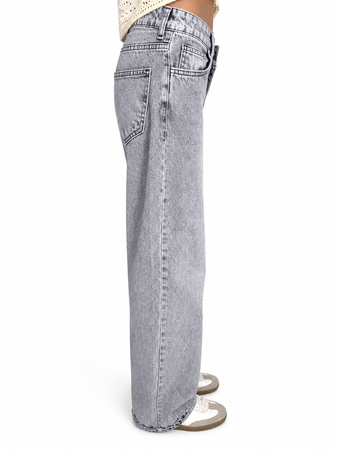 Jean Wide Leg Gris Délavé