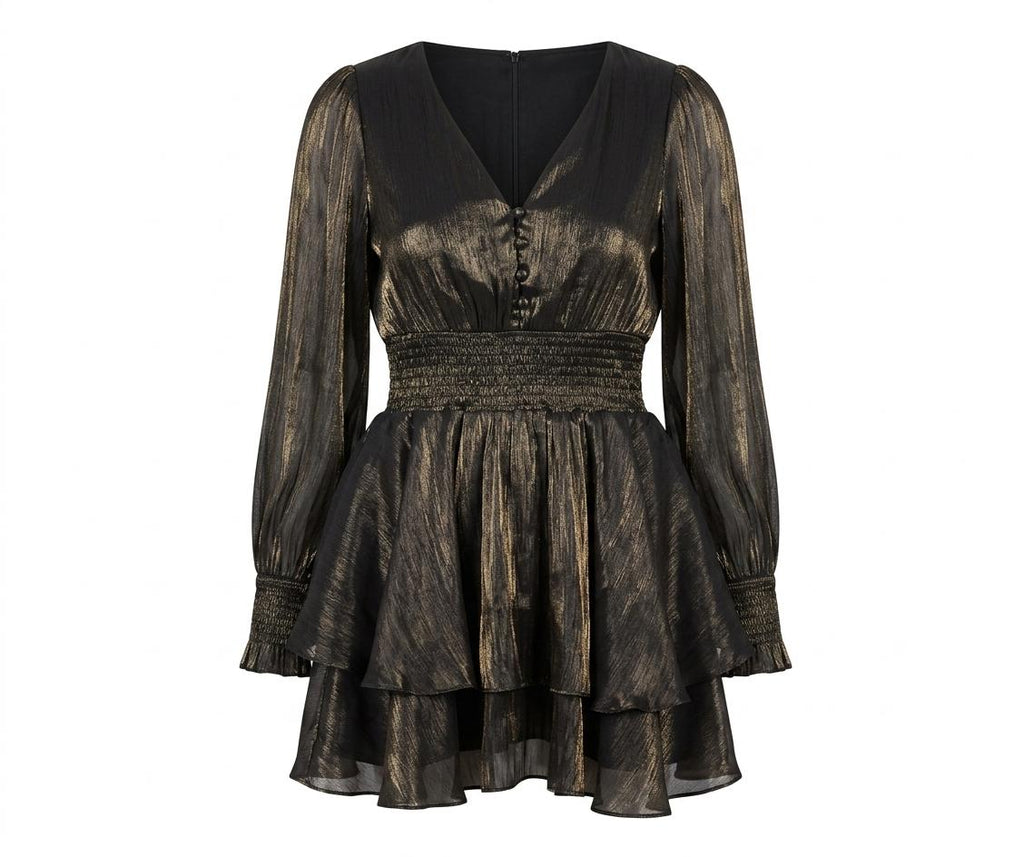Robe mini métallisée à volants