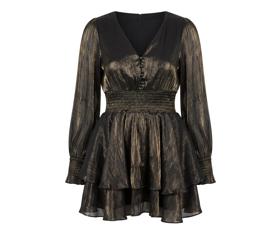 Robe mini métallisée à volants